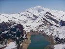 Photos aériennes de "blanc" - Photo réf. E126825 - Le Lac du Roselend avec le Mont-Blanc en arrire-plan